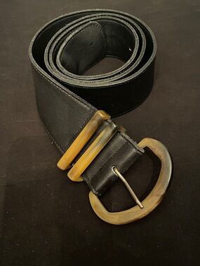 Vintage Ann Taylor Wide Leather Belt Faux Tortoise Buckle Size Large